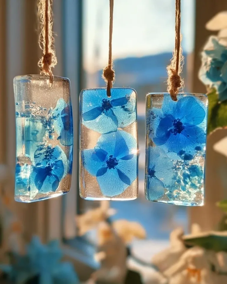 Colorful DIY blue crayon suncatchers hanging in a window
