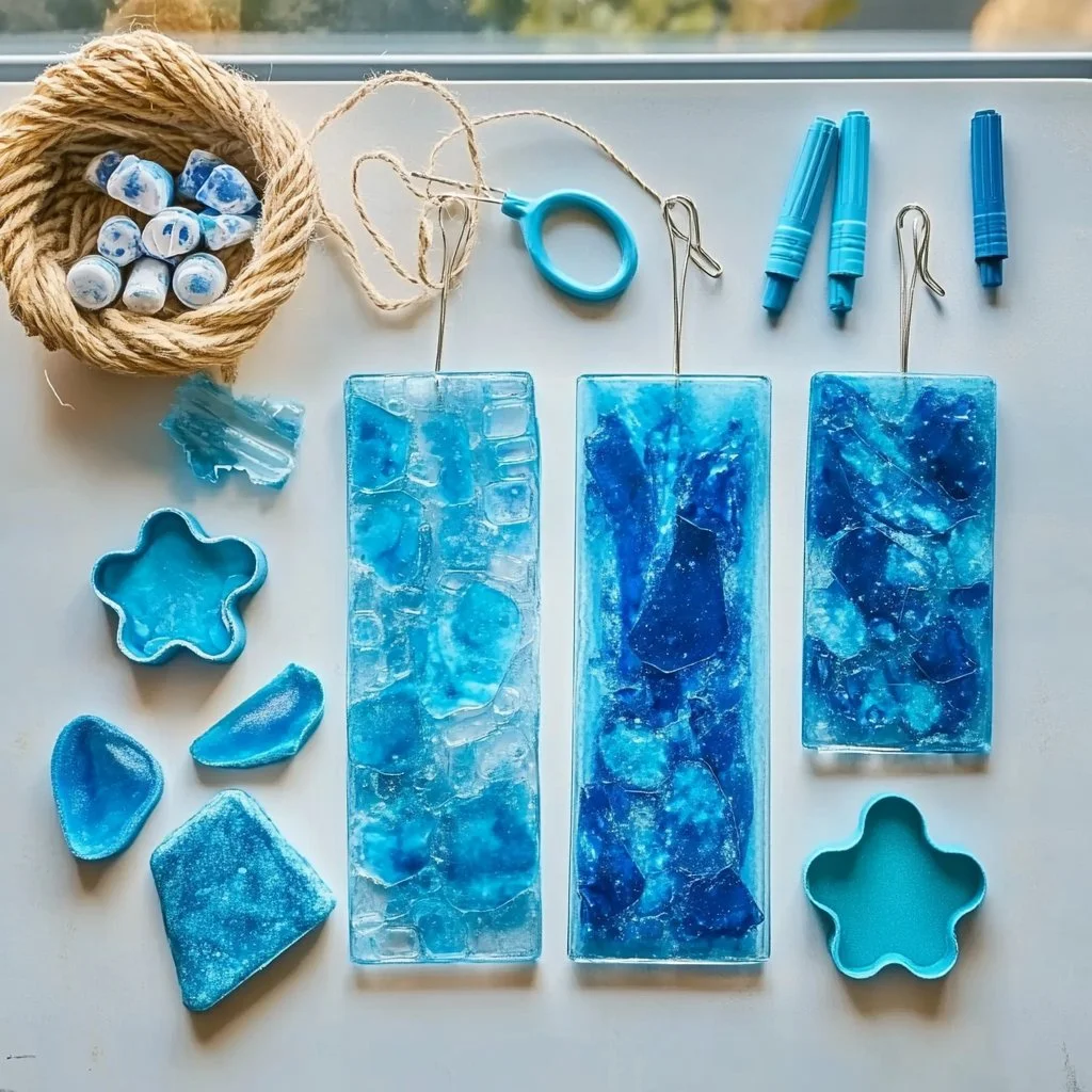 DIY Blue Crayon Suncatchers