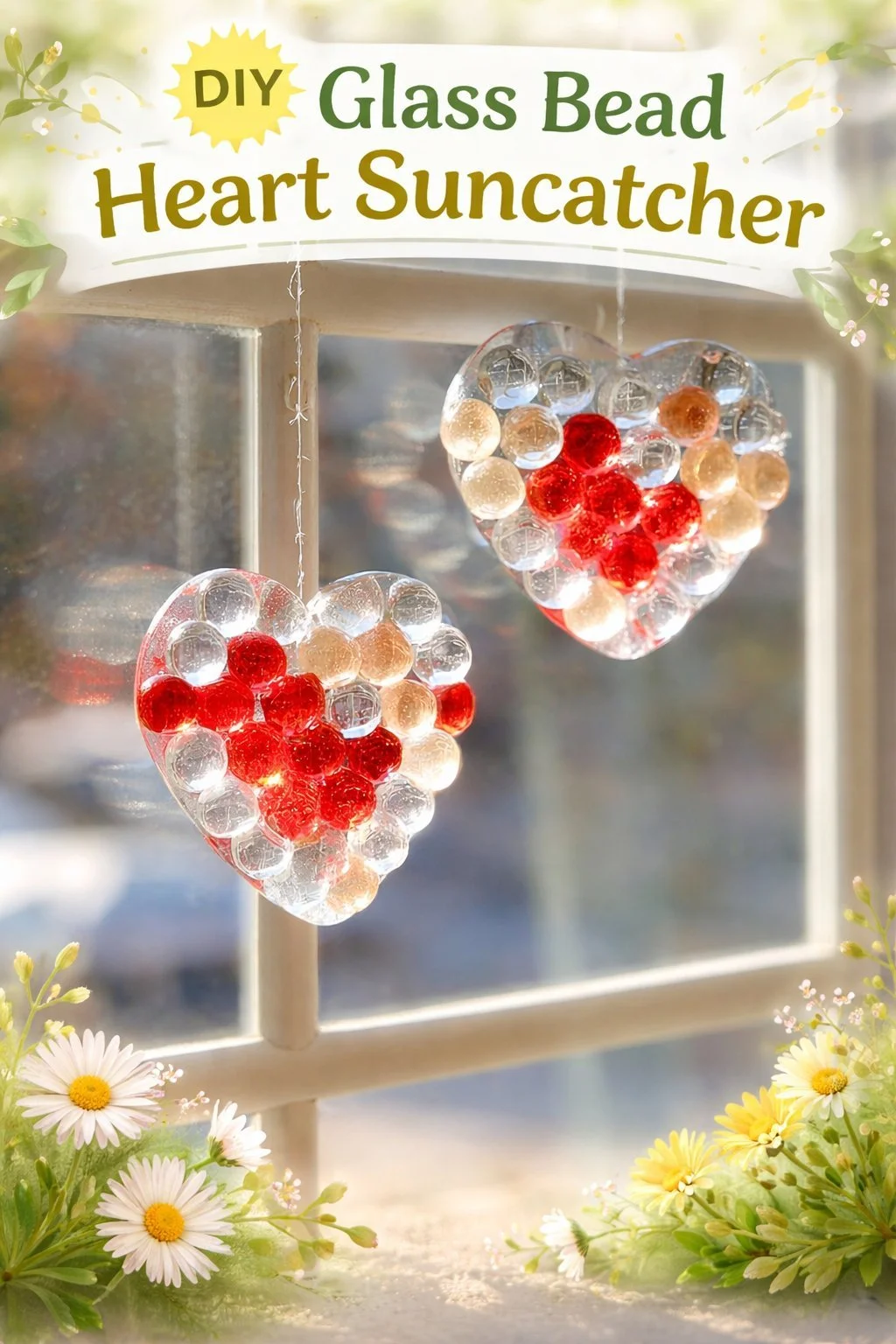 DIY Glass Bead Heart Suncatcher