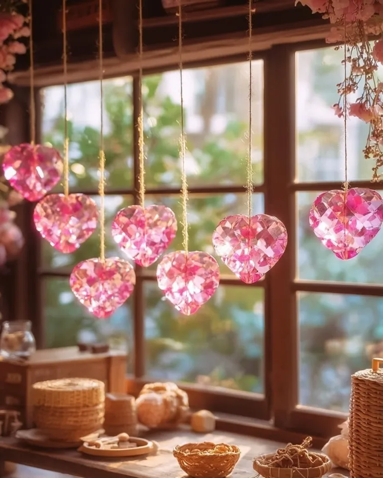 Beautiful pink crystal heart ornaments for home decor and gifts