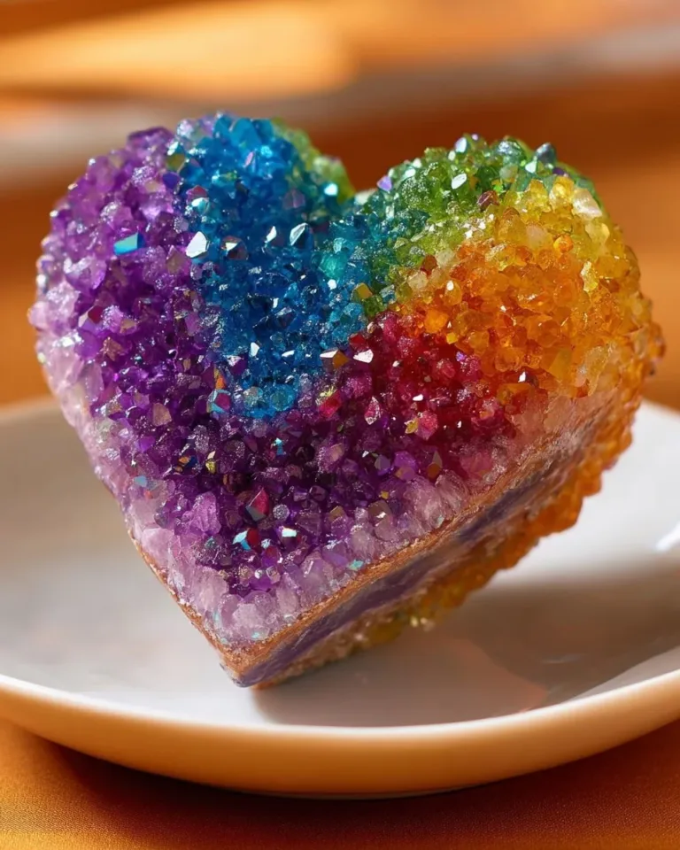 Rainbow Crystal Heart shimmering with vibrant colors and light reflections.