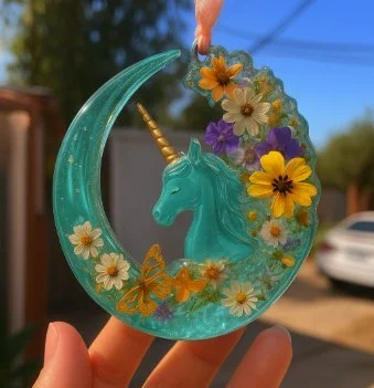 Teal Moon & Unicorn Resin Suncatcher