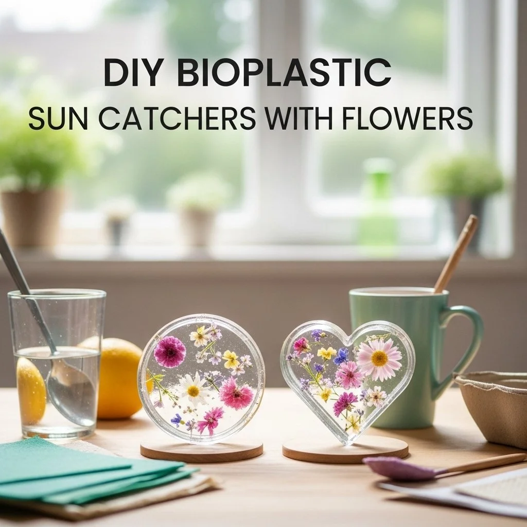 Beautiful Bioplastic Suncatchers with Natural Flowers