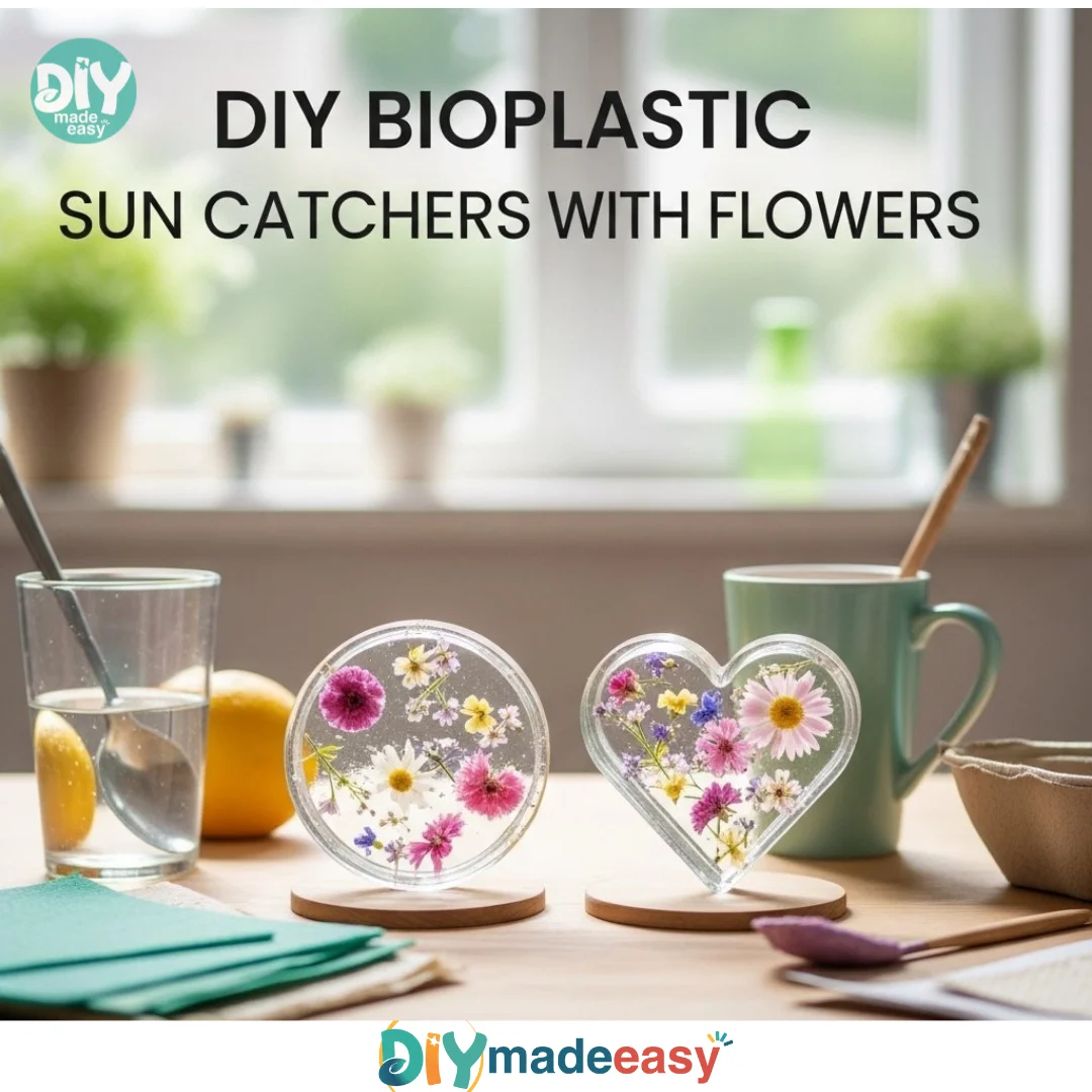 Beautiful Bioplastic Suncatchers with Natural Flowers