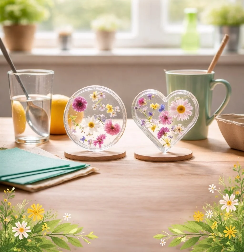 Beautiful Bioplastic Suncatchers with Natural Flowers