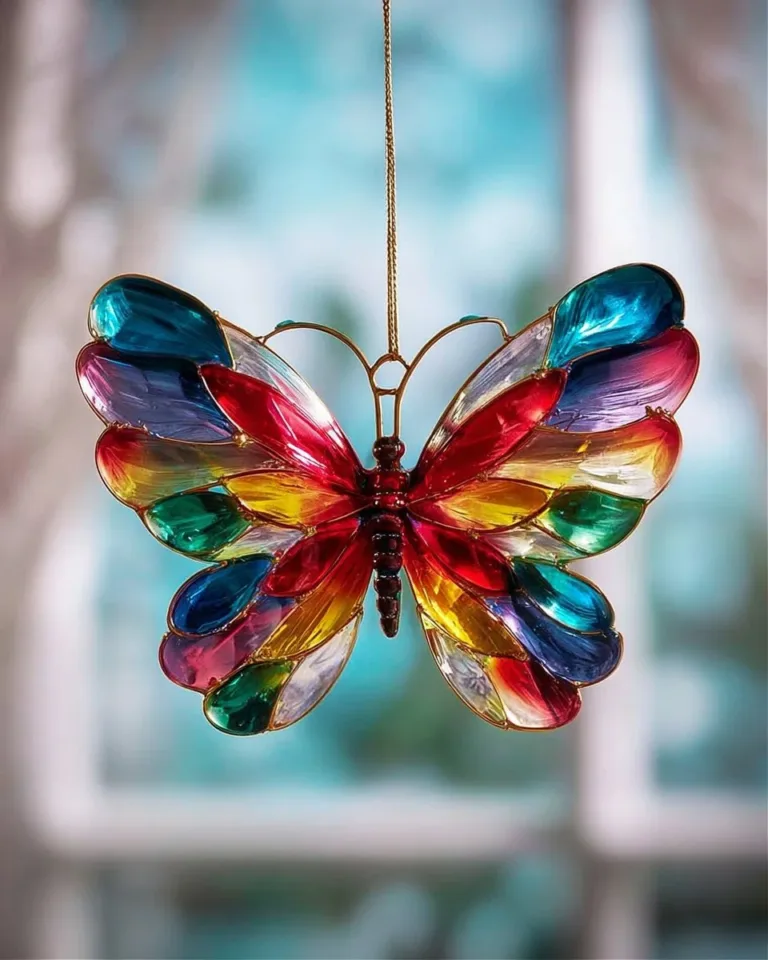Colorful butterfly suncatchers hanging in the sunlight