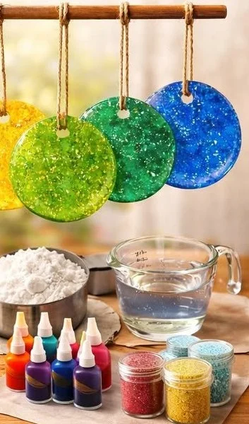 Cornstarch Rainbow Suncatchers