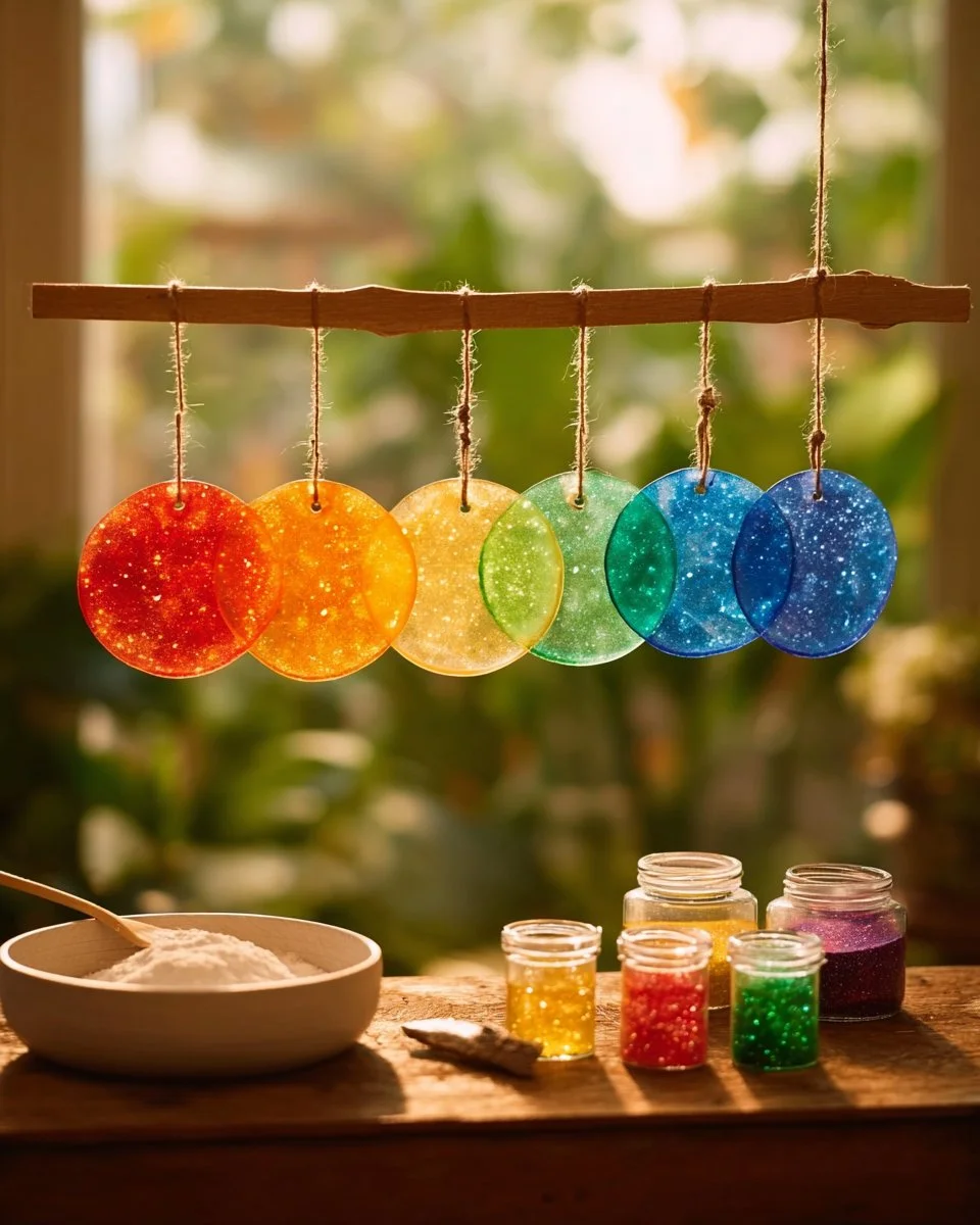Cornstarch Rainbow Suncatchers
