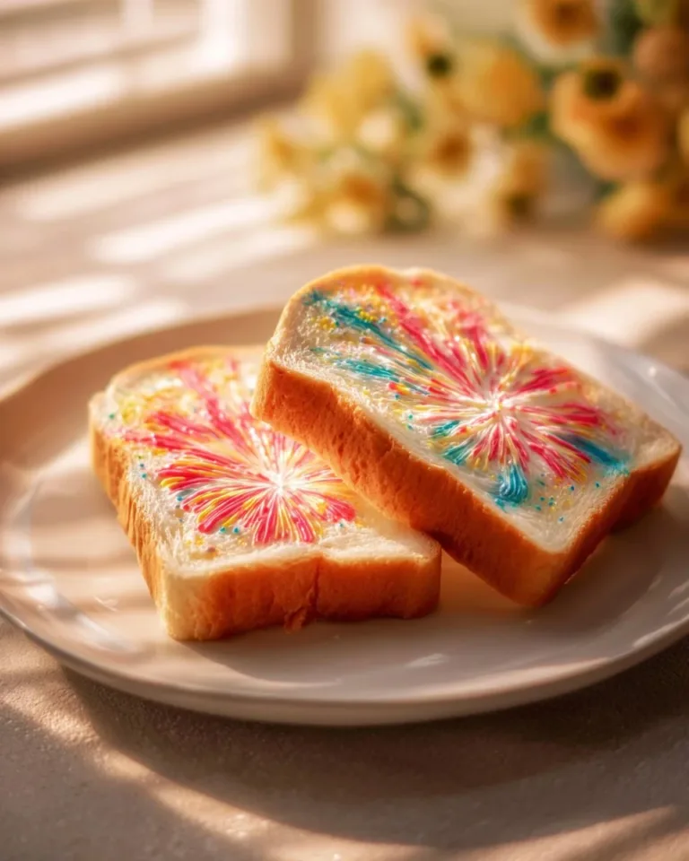 Toast decorated with colorful edible paint resembling fireworks
