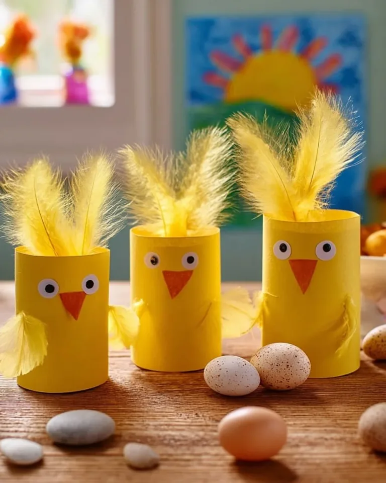 Colorful cardboard chicks for Easter crafts and decorations