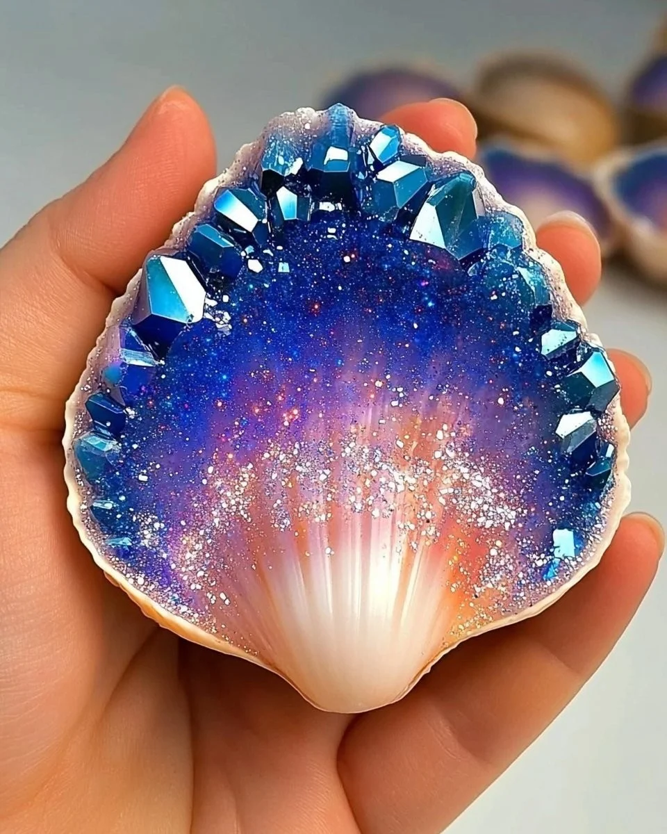 Galaxy Crystal Seashells with Sparkling Colors