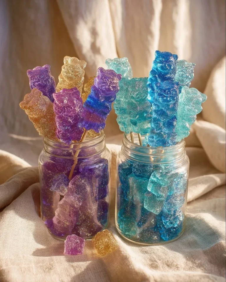 Colorful homemade rock candy displayed on a table