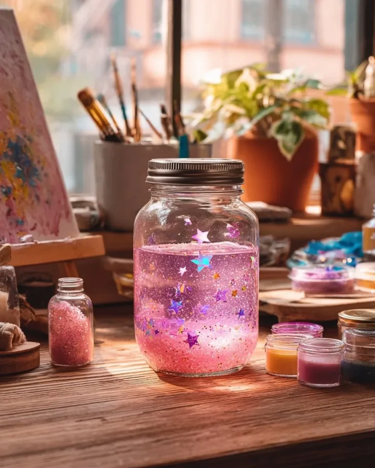 DIY Magic Glitter Jar with colorful glitter and calming effects
