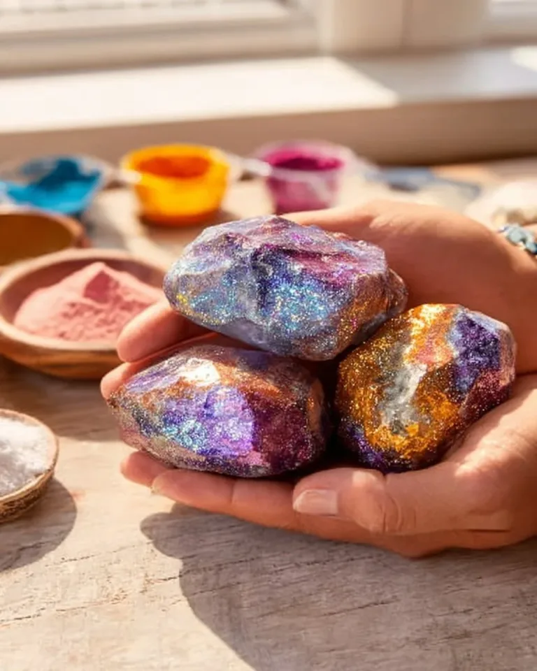 Colorful magic treasure rocks sparkling in the sunlight.