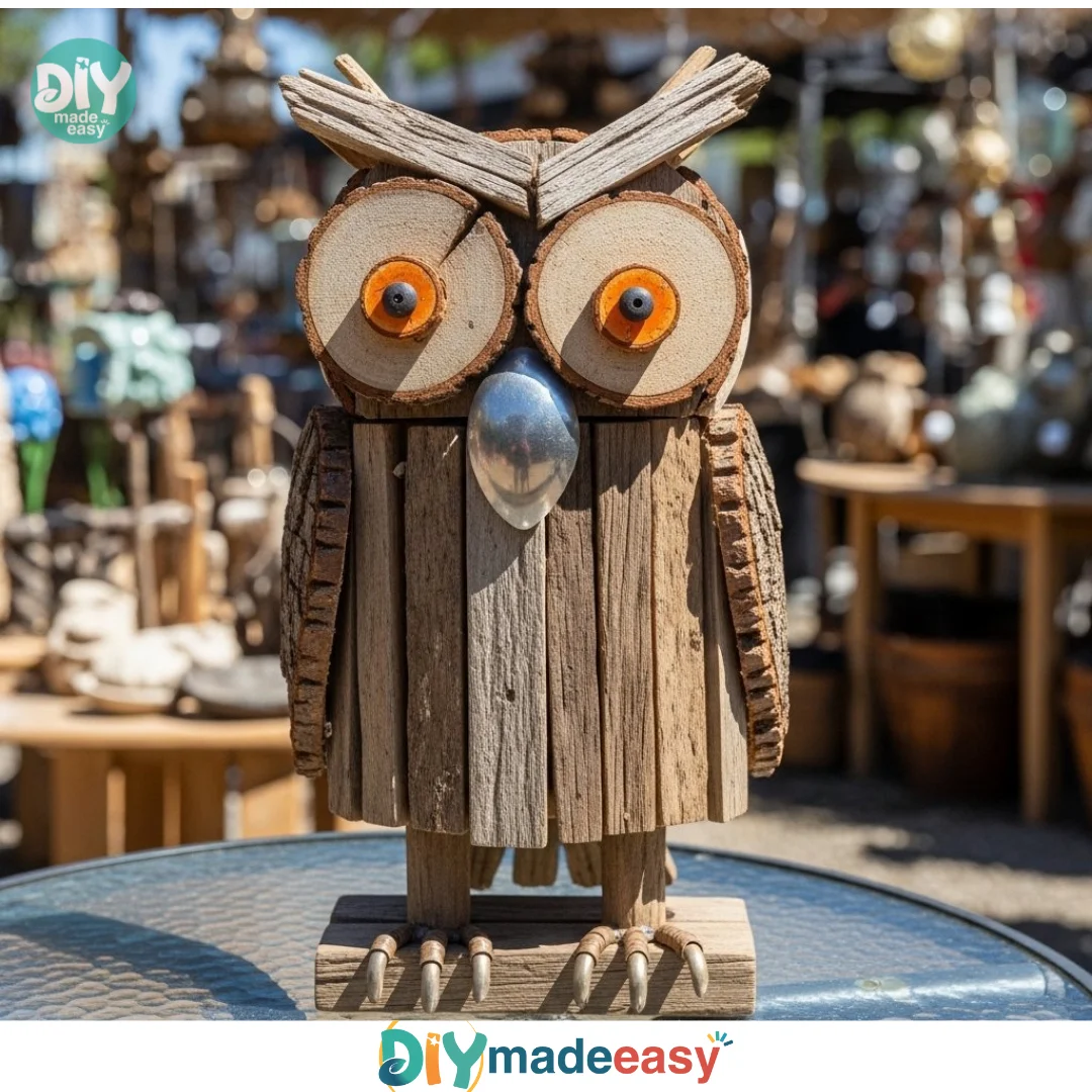 Rustic Wood Owl Made from Scrap Wood Garden Art