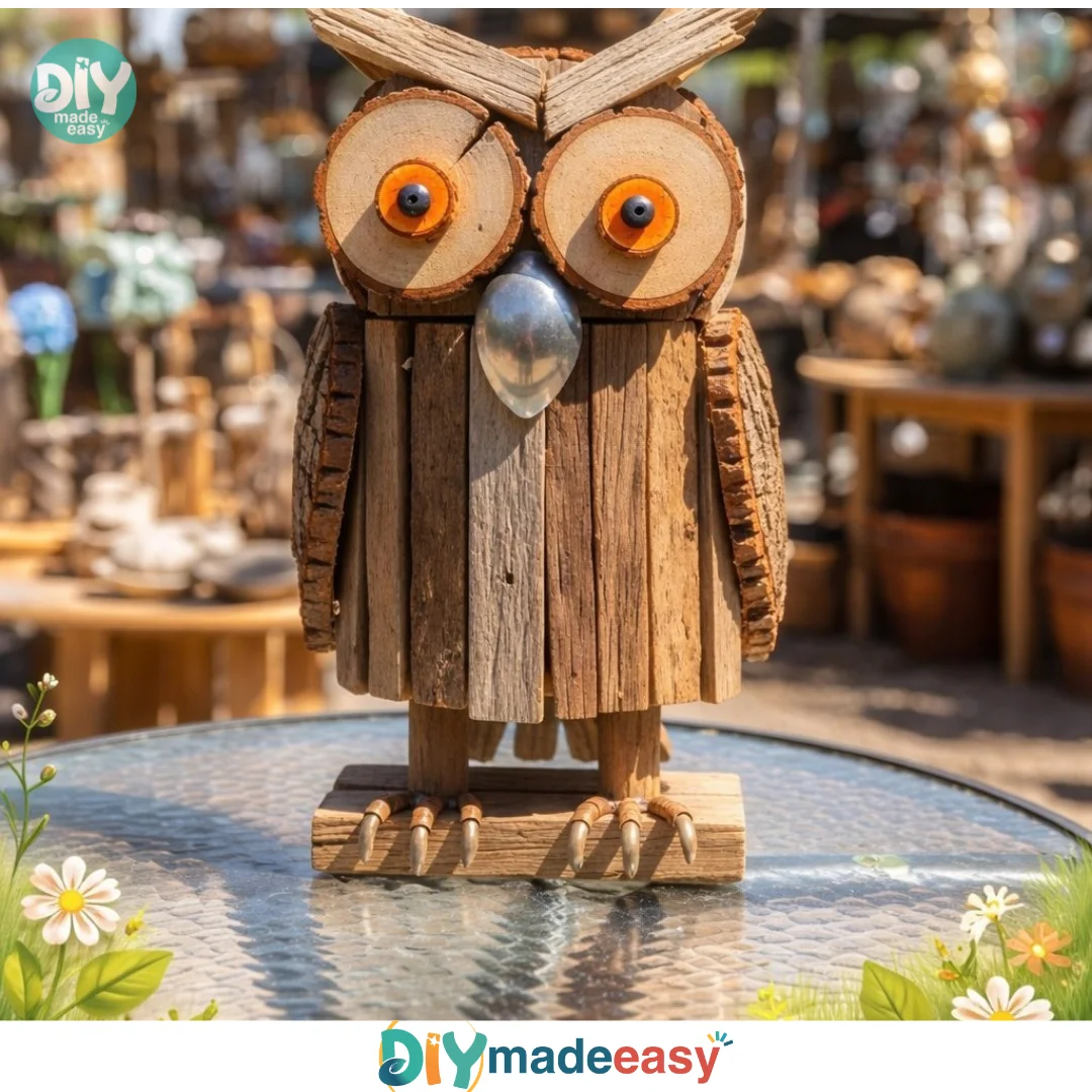 Rustic Wood Owl Made from Scrap Wood Garden Art