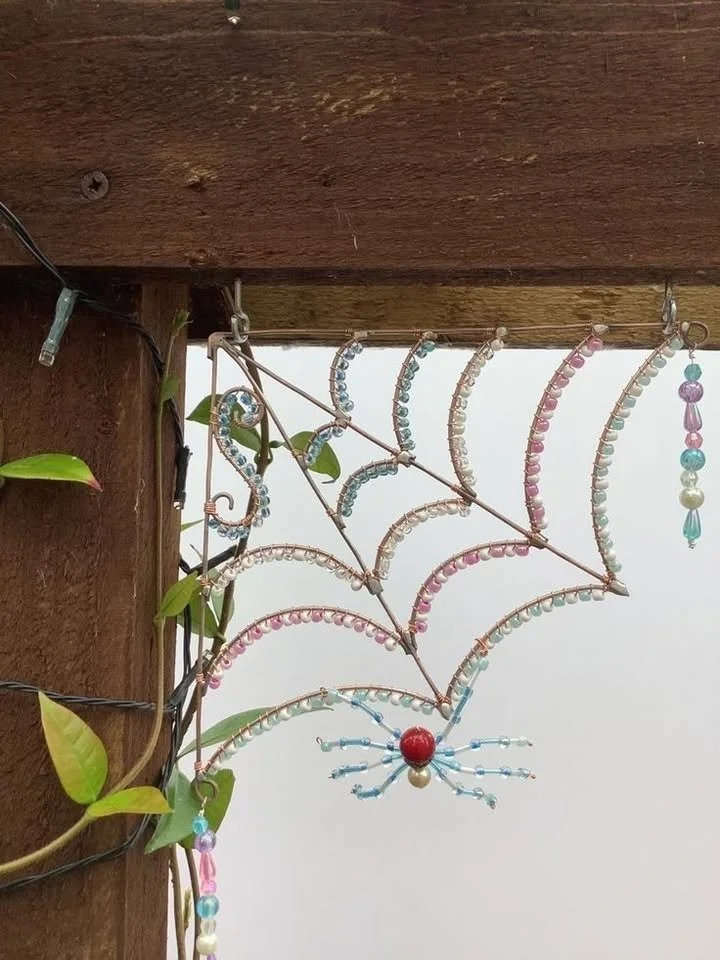 Sparkling Beaded Spider Web Porch Decoration