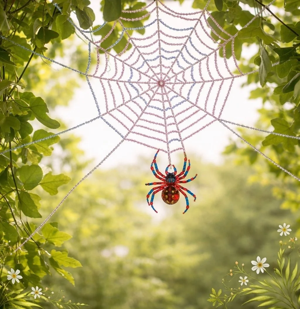 Sparkling Beaded Spider Web Porch Decoration