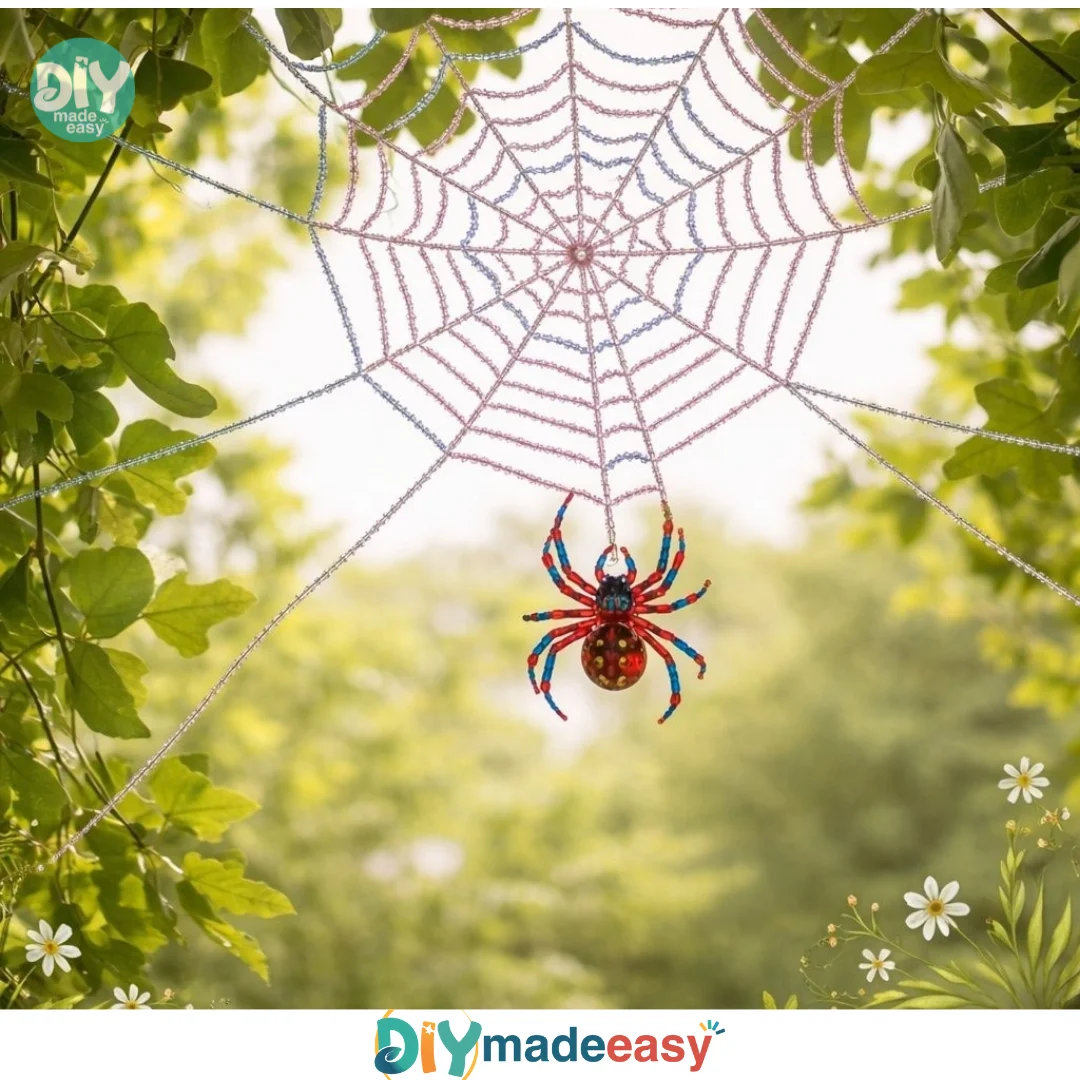 Sparkling Beaded Spider Web Porch Decoration