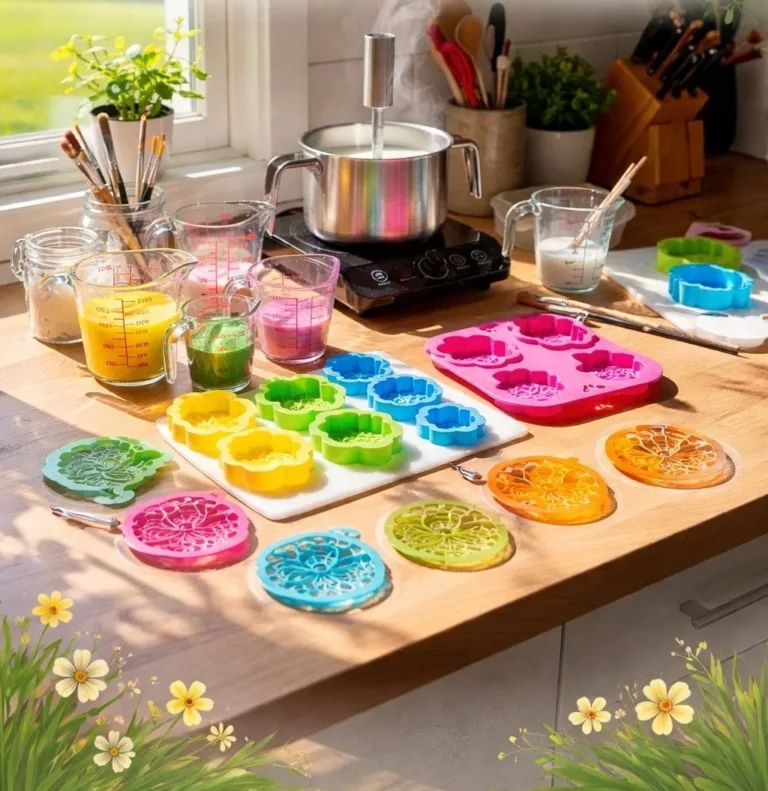 Colorful eco-friendly bioplastic suncatchers hanging in sunlight