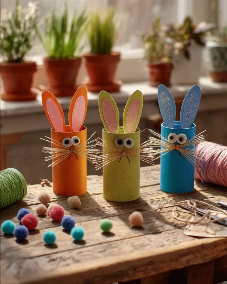 Colorful fuzzy-whiskered bunnies in a lush green garden