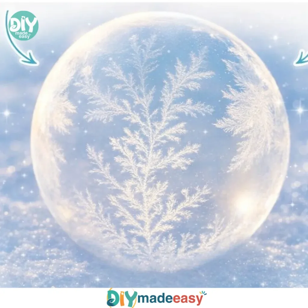 Frozen bubbles glistening in the snow, showcasing winter's magic and beauty.