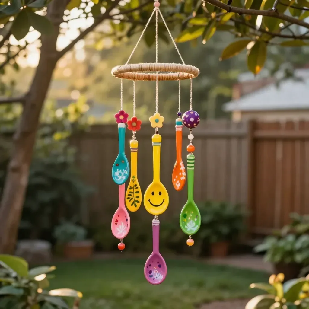 Painted Wooden Spoon Garden Chimes 23 Painted Wooden Spoon Garden Chimes