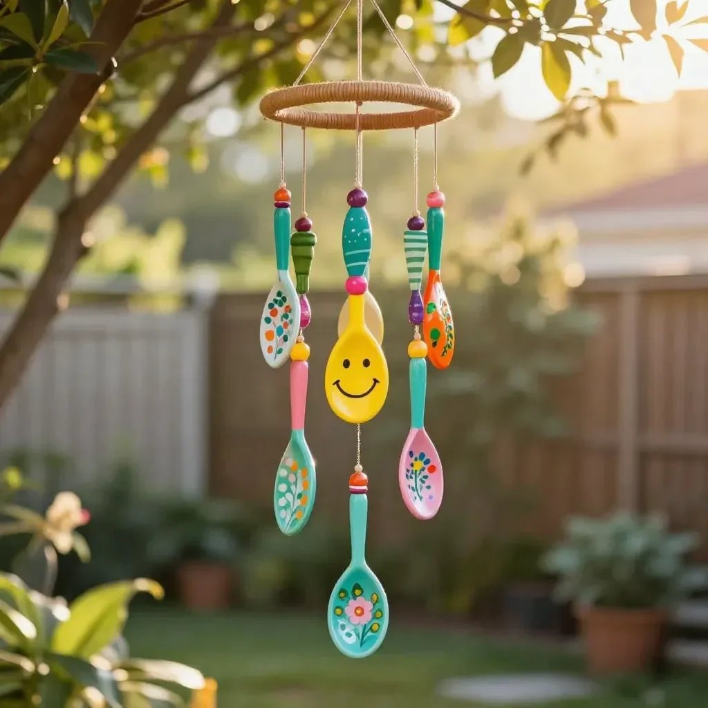 Painted Wooden Spoon Garden Chimes 24 Painted Wooden Spoon Garden Chimes