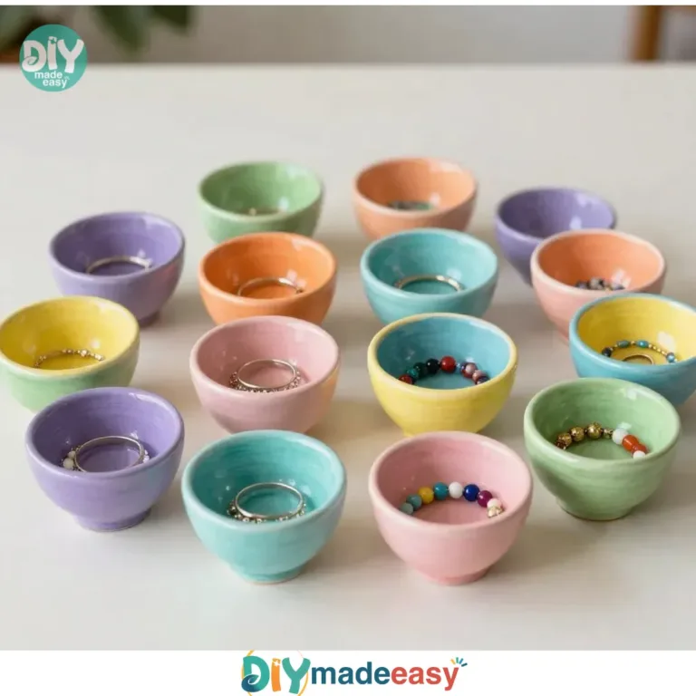 A collection of handmade DIY clay bowls in various colors and sizes.