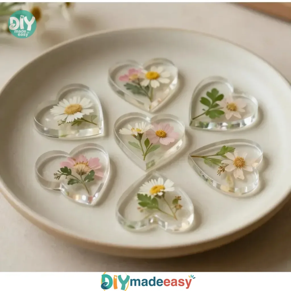DIY cornstarch glass floral hearts and flowers for creative home decor