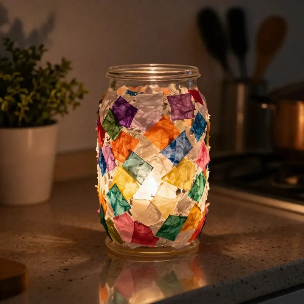 DIY Mosaic Milk Jug Lantern Cozy 21 DIY Mosaic Milk Jug Lantern Cozy