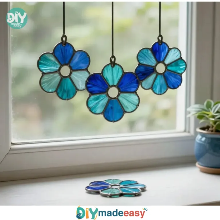 DIY paper roll flower suncatcher craft project with colorful designs.