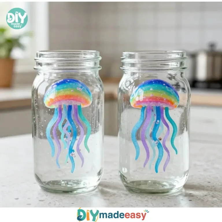 Colorful floating jellyfish craft hanging decor for kids' activities.