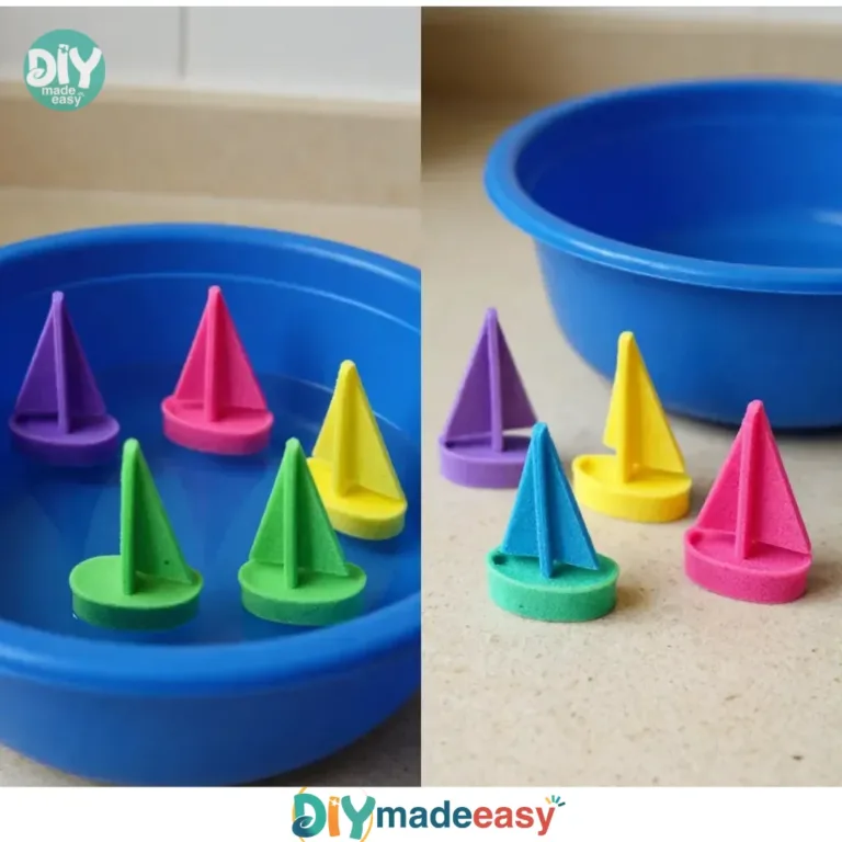 DIY floating sailboats made from colorful pool noodles.