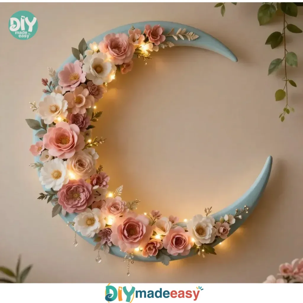 Floral crescent moon wall hanging decoration for home decor