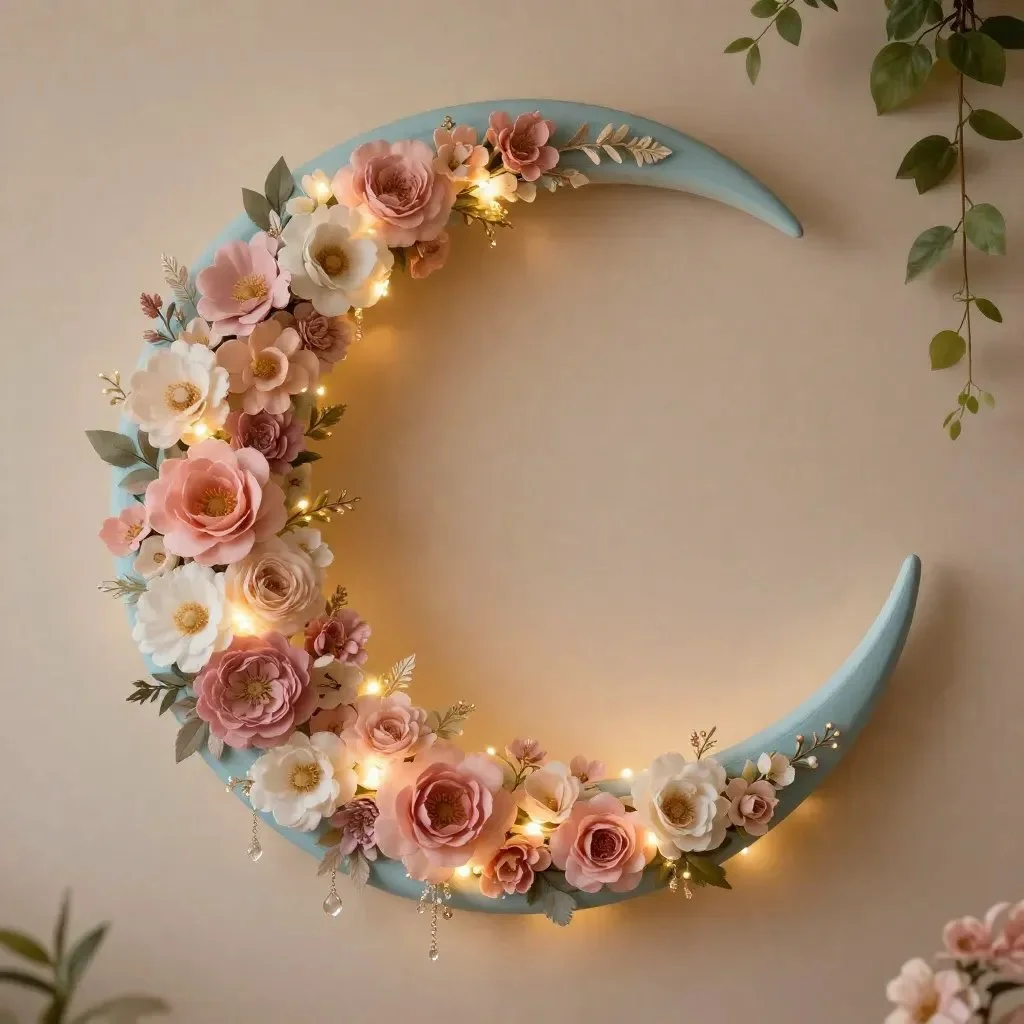 Floral Crescent Moon Wall Hanging 23 Floral Crescent Moon Wall Hanging