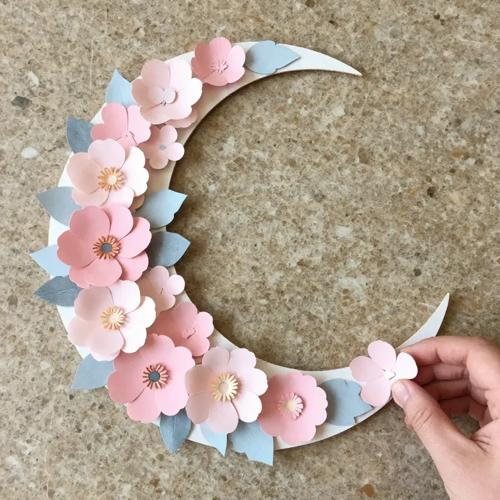 Floral Crescent Moon Wall Hanging