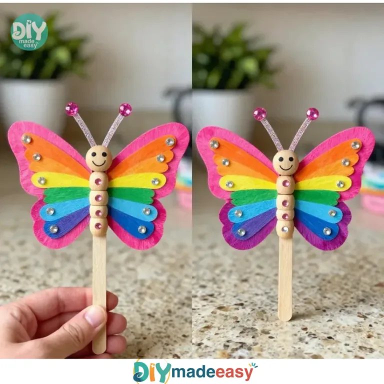Colorful magic butterfly craft displayed in a cozy home setting.