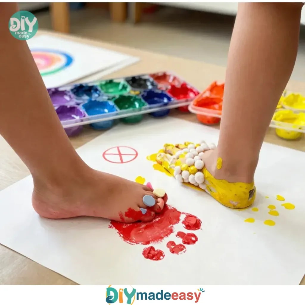 A colorful puffy paint art project created using socks.