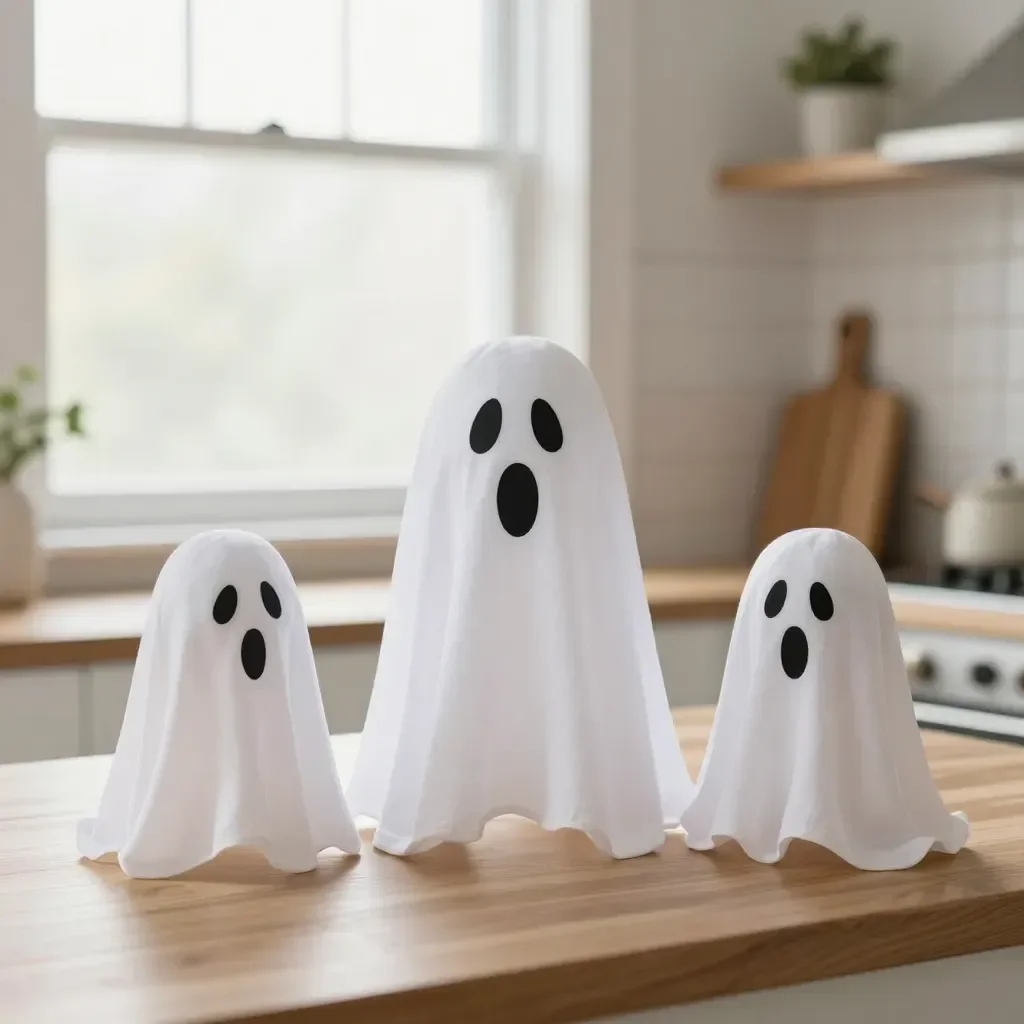 DIY cheesecloth ghosts hanging for Halloween decoration