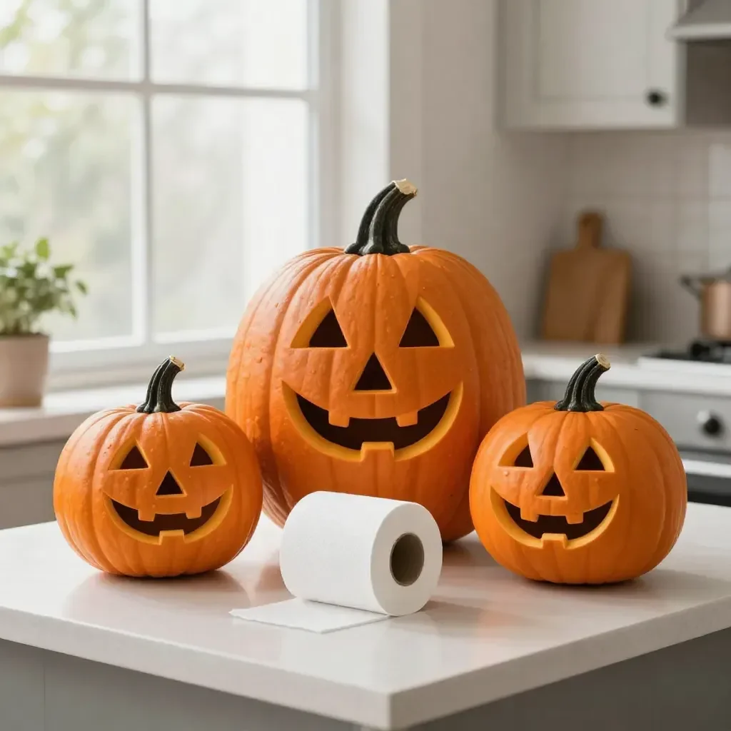 DIY toilet paper roll pumpkins for Halloween decoration