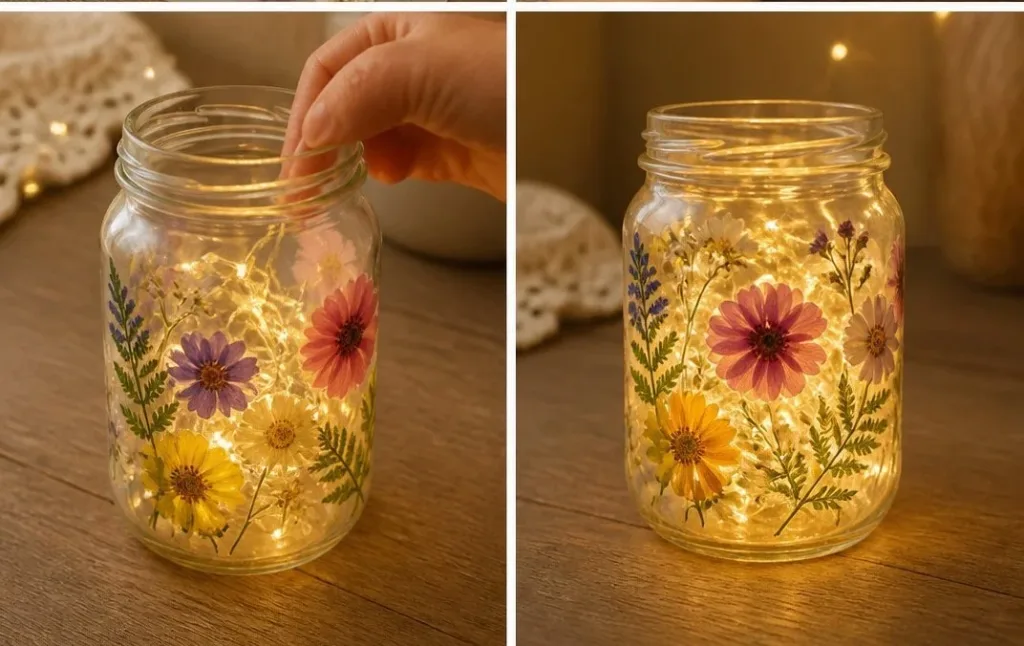 Beautiful Floral Fairy Jar with colorful flowers and whimsical fairy design