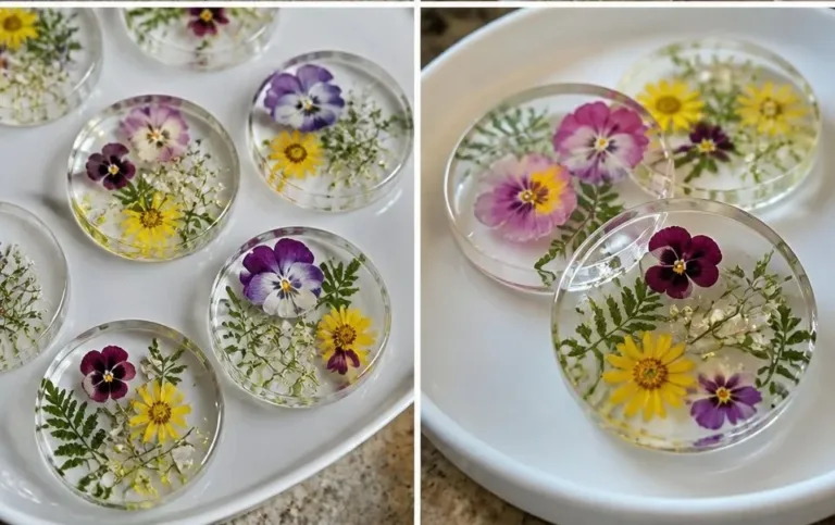 Floral Resin-Look Ornament showcasing vibrant flowers encased in resin
