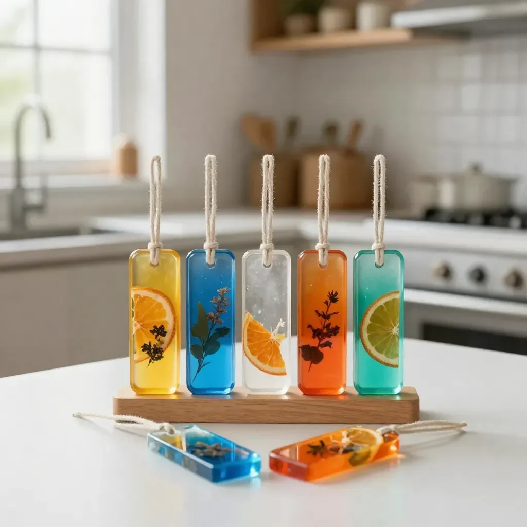 Colorful epoxy resin handmade gifts, including DIY resin bookmarks and craft ideas.