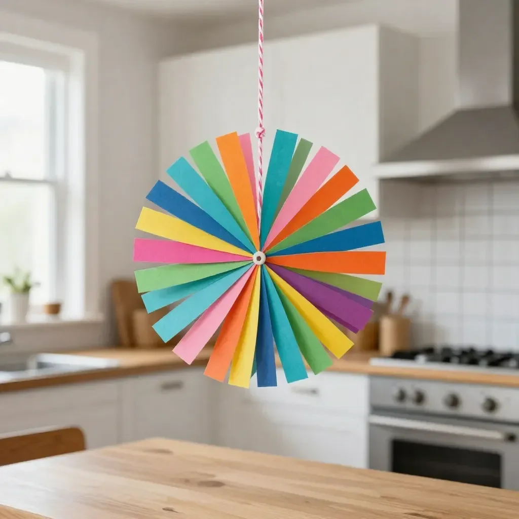 DIY spinning toy made from colorful paper strips