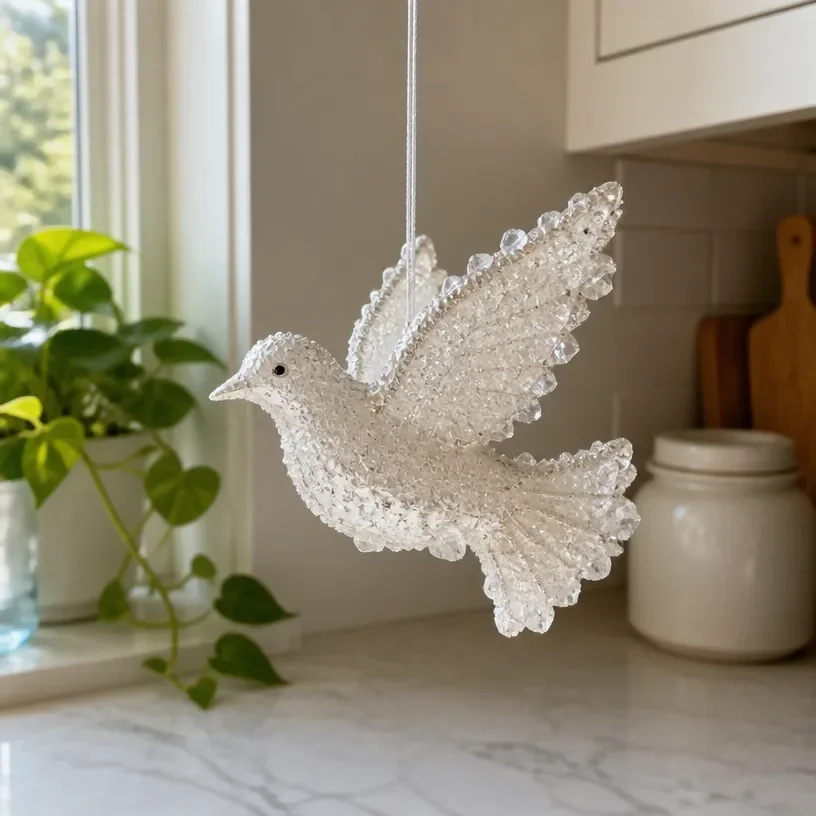 Pearl-White Crystal Dove Ornament for elegant holiday decor
