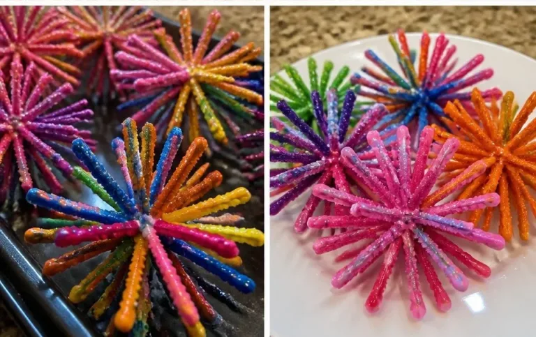 Colorful pipe cleaner firework stamps for arts and crafts projects.