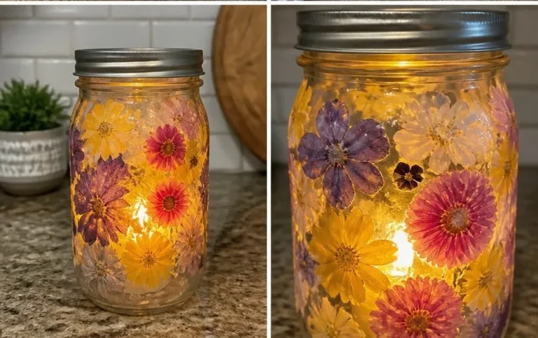 Home 38 Pressed flower lantern showcasing vibrant floral designs and warm light