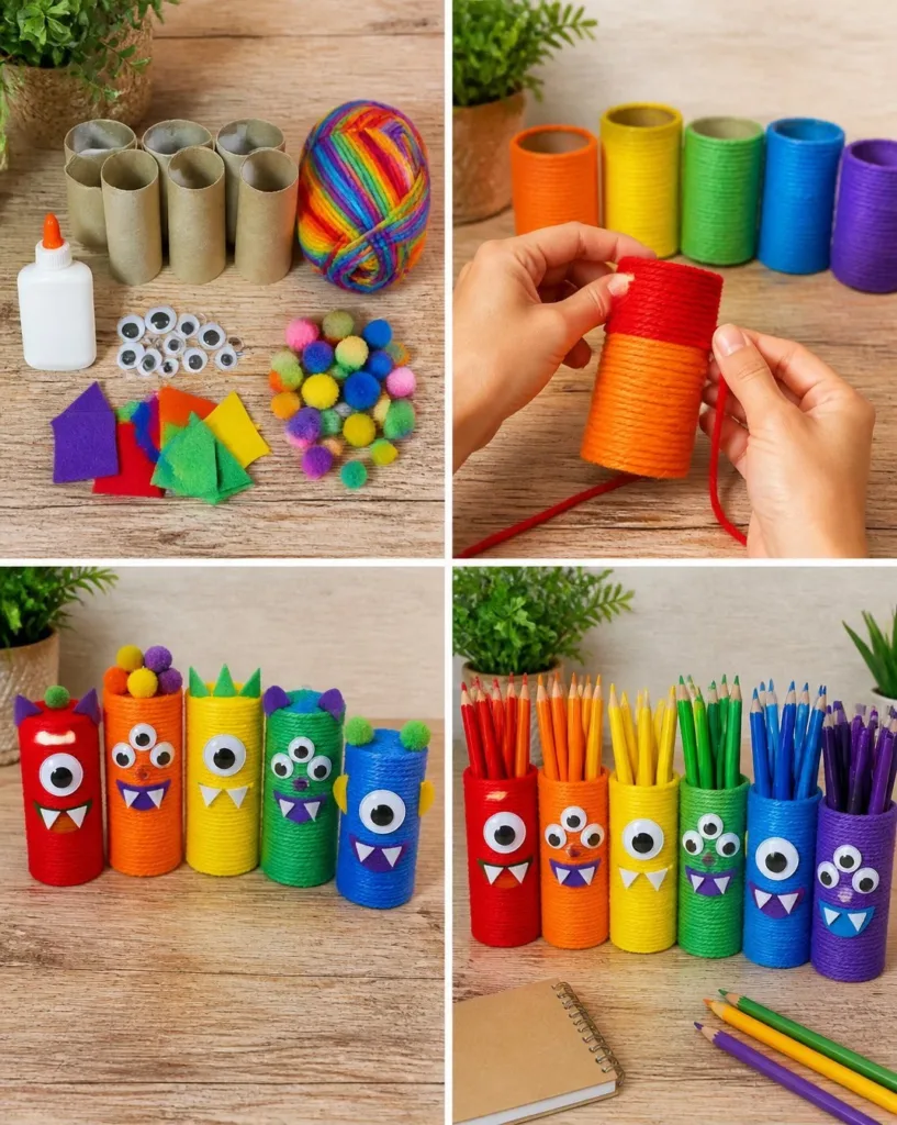Colorful monster pencil organizers for a fun and organized desk