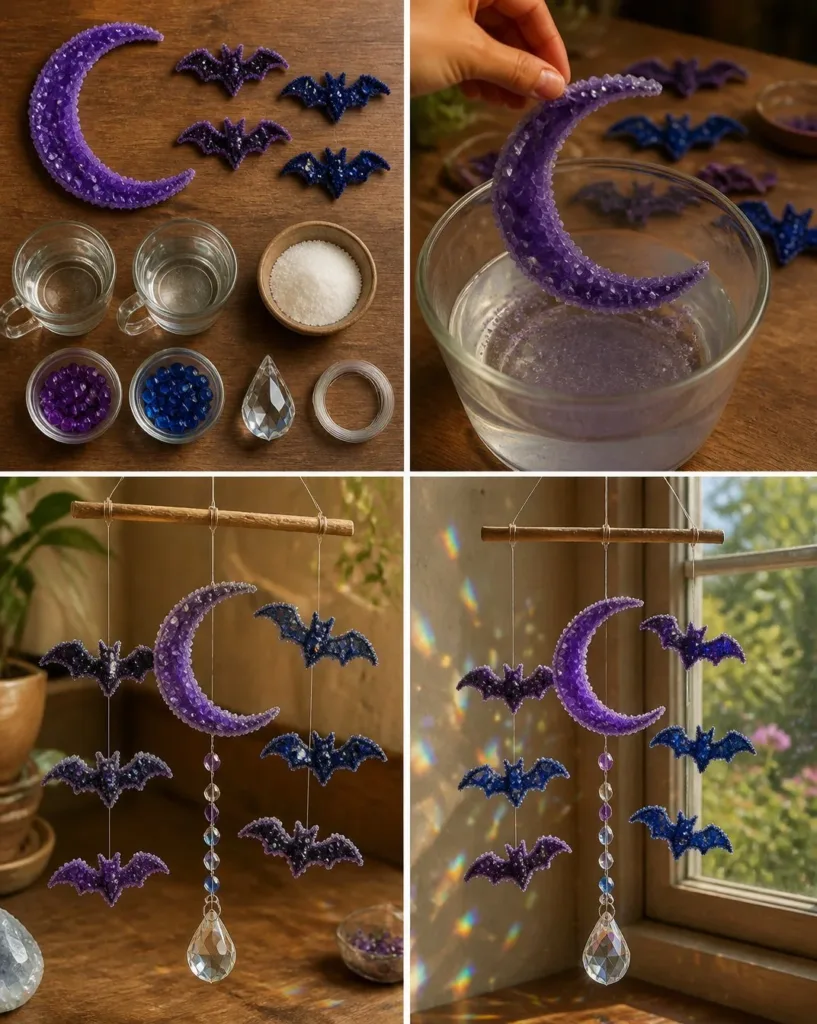Crystal Moon Mobile and Bat Window Mobile - enchanting decor features and specifications